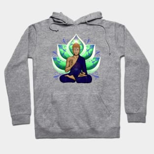 Abhaya Mudra Buddha with Lotus Flower, Green and Blue Hoodie